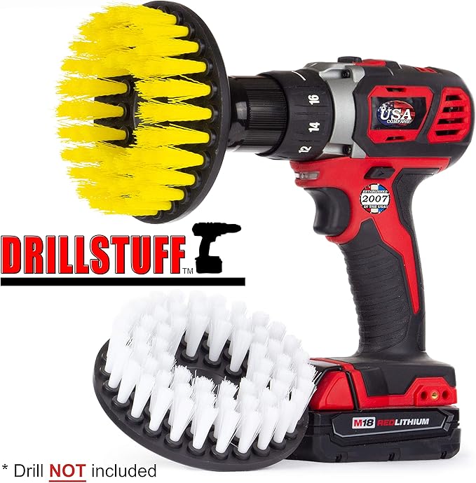 Cleaning Supplies - Bathroom Accessories - Drill Brush - Shower Door - Glass Cleaner - Bathtub - Bath Mat - Sink - Flooring - Hard Water Stain Remover - Grout Cleaner - Spin Brush - Leather - Carpet