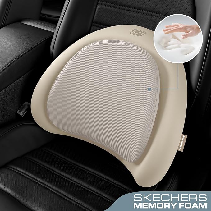 Skechers Lumbar Pillow Premium Memory Foam, Double-Layer-Office Chair Cushion for Tailbone Pain Relief,Butt Pillow for Office Chair,Car seat Cushion,Long Sitting Office Workers,and Car Drivers,Beige