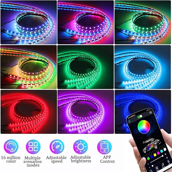 Kairiyard 4Pcs Underglow LED Lights for Cars with App Control, RGB Dream Colors Chasing Music Mode Waterproof Underglow kit for Car Truck