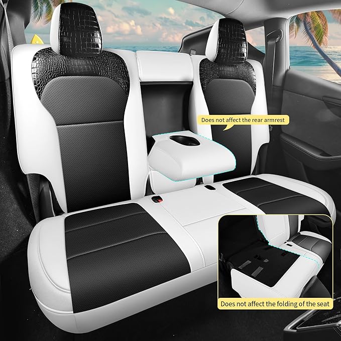 for Tesla Model Y 2025 2026 Seat Cover Full Set Black and White Nappa Leather Seat Cover (Crocodile Black+White 25-26)