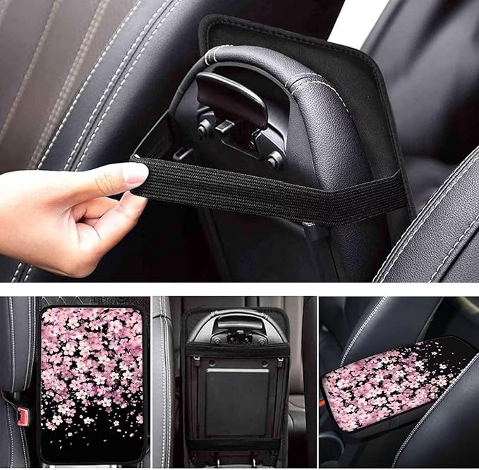Cherry Blossom Auto Center Console Pad, Universal Car Armrest Seat Box Cover,Car Interior Accessories for Most Vehicle, SUV, Truck