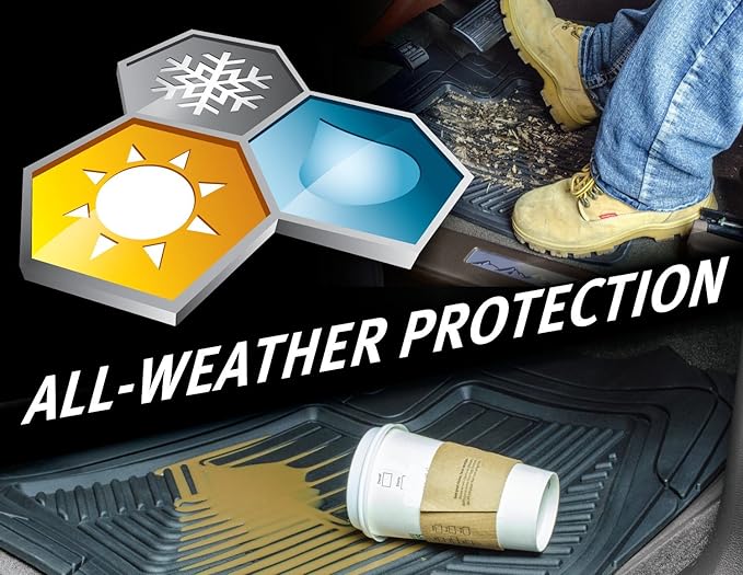 Armor All Floor Protector, Universal Floor Mats for Cars, Trucks, and SUVs, All-Season & Heavy-Duty Mats, No-Trim Fit for Easy Installation, Premium Quality and Easy to Clean, Black (4-Piece)