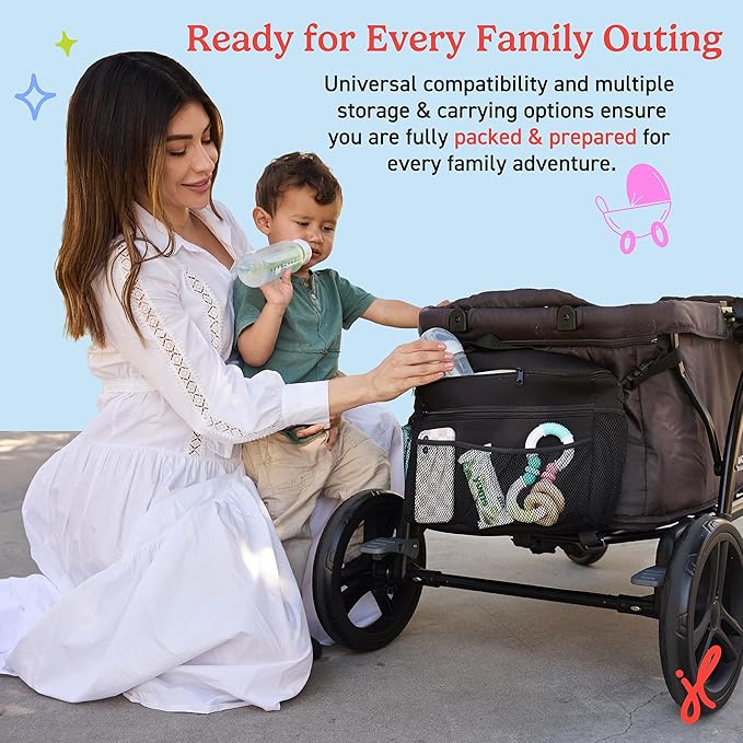 J.L. Childress Cool 'N Cargo Stroller and Wagon Cooler and Organizer - Universal Fit - Insulated - Attaches to Strollers, Wagons, Walkers and Wheelchairs - Large Capacity - Black