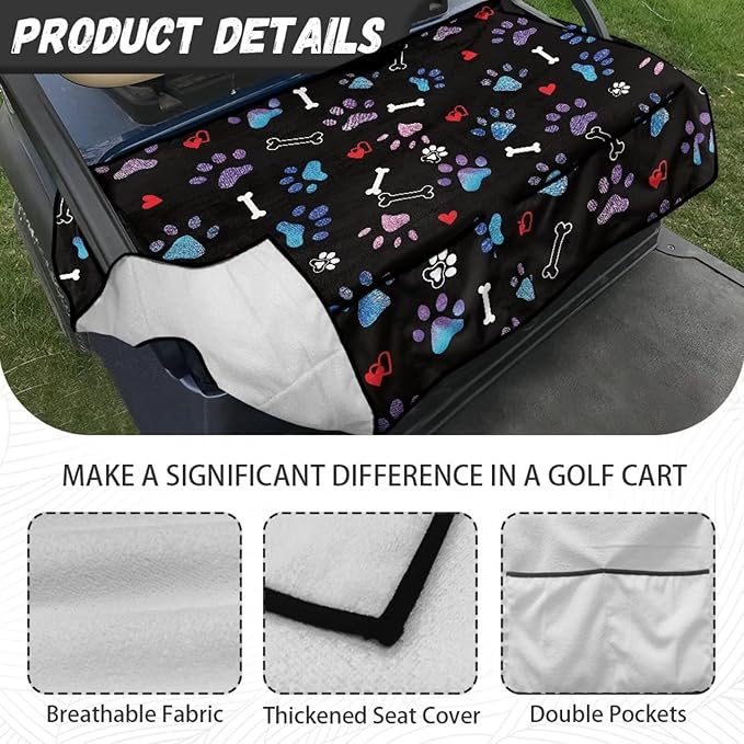 Biyejit Golf Cart Seat Covers with 4 Pockets Golf Cart Seat Towel Blanket Fits 2-Seat Golf Carts, Golf Cart Accessories