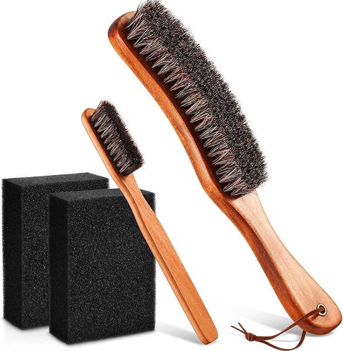 4 Pcs Horsehair Felt Hat Brush Kit with Cleaning Sponge Cowboy Clean Hat Wood Fedora Hat Cleaning Set Baseball Cap Lint Brush Remove Dust for Hair Furniture Suits Clothes(Style B)