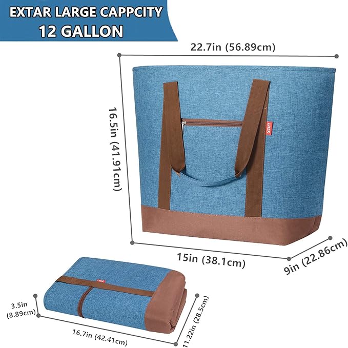 LHZK Jumbo Insulated Cooler Bag with Thermal Foam Insulation, Premium Leakproof Cooler Tote Bag with Zipper, Insulated Hot Cold Bag for Food Transport, Picnic, Travel, Beach (50L, Blue)