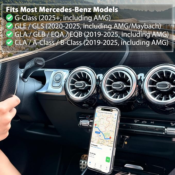 360° Rotation MagSafe Car Phone Mount for Mercedes-Benz 2025 G-Class, 2020-2025 GLE GLS GLA EQA CLA, 2019-2025 GLB EQB A/B-Class, AMG & Maybach,Original Fit No-Drill Installation Accessories