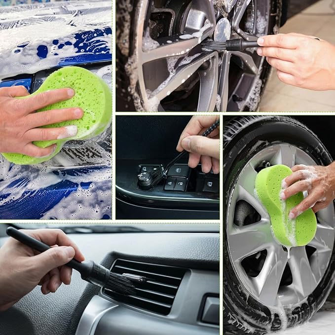 Baderke 9 Pcs Car Windshield Cleaner Tool Kit with with Extendable Handle, Microfiber Towel Pads, Sponge, Ventilation Brush, Empty Spray Bottle for Auto Glass Wiper Suvs Rvs & Home Windows(Purple)