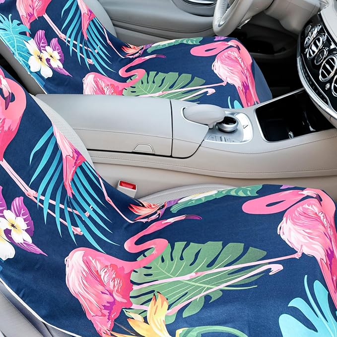 2 Pack Car Seat Towel Covers with Storage Bag 63 x 32 Inch Athletic Running Towel Seat Sweat Washable Non Slip Cover Gift for Car Outdoor Sport Activities (Flamingos)