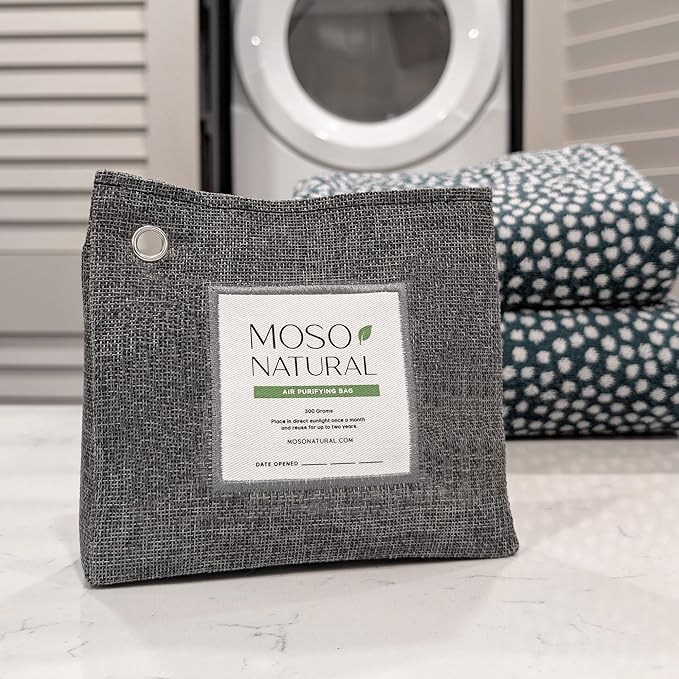 Moso Natural Air Purifying Bag 300g (10.58oz) Premium Bamboo Charcoal Odor Absorber for Home & Pet | Closet Odor Eliminator & Small Room Deodorizer | Charcoal Bags Last 2 Years | Unscented (3 Pack)