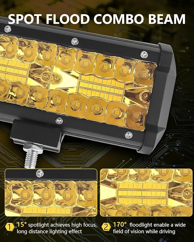 9 Inch Yellow Led Lights Bar 2PCS 360W 36000LM Spot & Flood Combo Fog Lamp Triple Row Off Road Light Bar Waterproof Led Work Lamps Compatible with Pickup,Truck,SUV,ATV,RZR,Boat Marine -2 PCS…