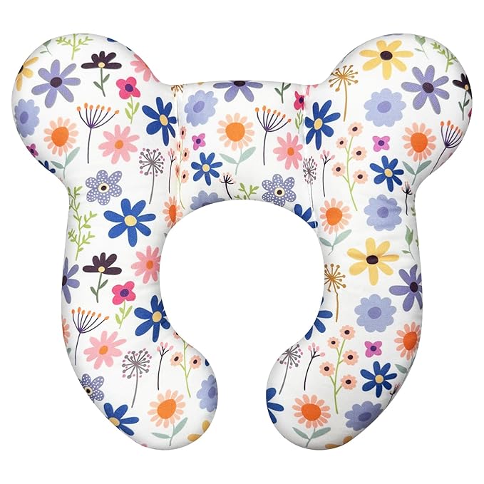 Baby Neck Pillows - Upgraded Toddler Travel Cushion for Toddler Head and Neck, Infant Neck Pillow for Car Plane Stroller Pushchair - Flower C