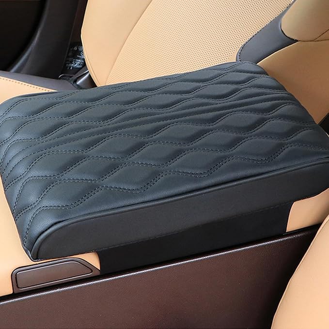 Car Center Console Cover, Leather Waterproof Vehicle Armrest Box Pad, Memory Cotton Comfortable Automotive Interior Seat Box Cushion Protector Accessories, Universal for Most Cars (Black)
