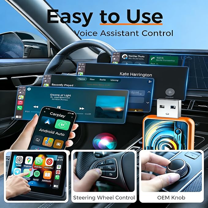 2026 Wireless Carplay Adapter for Apple iPhone & Android，Multi-User, No Latency - Convert Wired to Wireless Car Play Adapter for iOS 10+/Android 11+/Type-C Port
