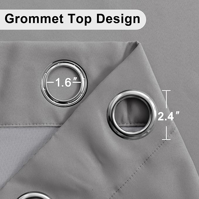 XWZO 100% Blackout Curtains 84 Inches Long with Tiebacks- Privacy Protection & Noise Blocking Window Draperies Grommet Top with Black Liner for Bedroom/Living Room, Grey, W42 x L84, Set of 2