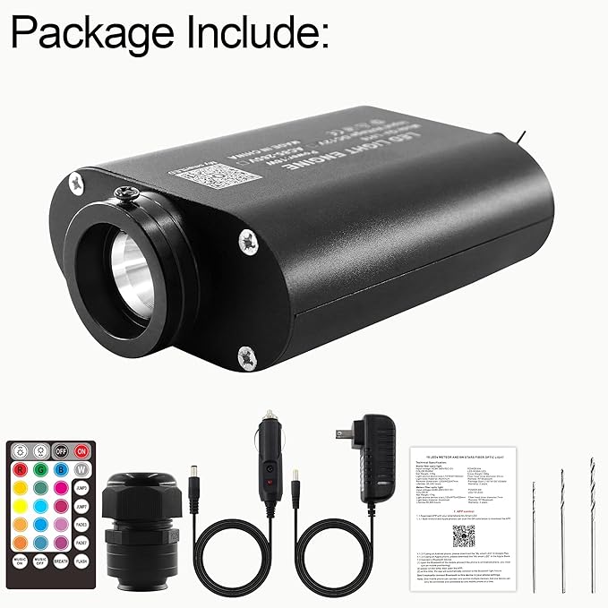 ATOKEE 16W Sound Activated Fiber Optic Light Box, Bluetooth App/RF Remote Control for Starlight Headliner, Car Plug & Power Adapter, PG Connector & 3 Drill Bits