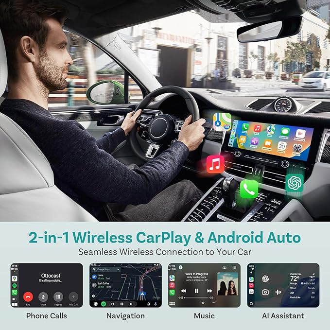 OTTOCAST Mini Nova, 2 in 1 New Gen Wireless Carplay & Android Auto Adapter, Plug & Play, Auto Reconnect USB Dongle, Compatible with OEM Wired Carplay/Android Auto Cars