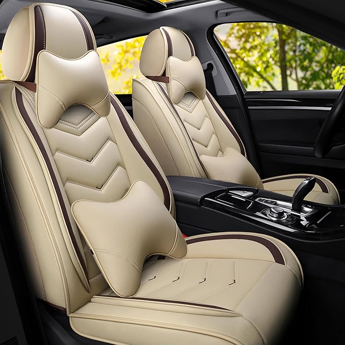 Car Seat Covers Fit for Infiniti g37 2000-2026, Stylish Sport Seat Covers, Waterproof Wear-Resistant Premium Nappa Leather Car Seat Cover.(2 Pcs Front with Pillow/Beige)