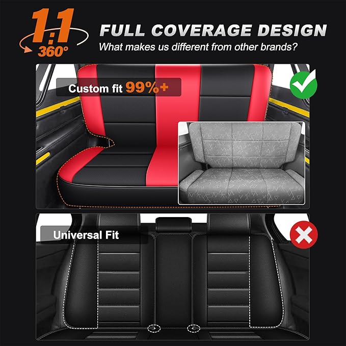 AOMSAZTO Custom Fit Seat Covers for Jeep Wrangler 1997 1998 1999 2000 2001 2002 Waterproof Car Seat Covers Full Set Black