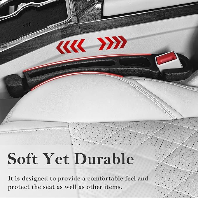 Car Seat Gap Filler 2 Pack with Organizer Hook, Car Seat Gap Plug Fills Gap Between Seat & Console Prevent Small Items & Tools from Falling Seat Side Gap Fits Cars, SUVs, Trucks & Sedans