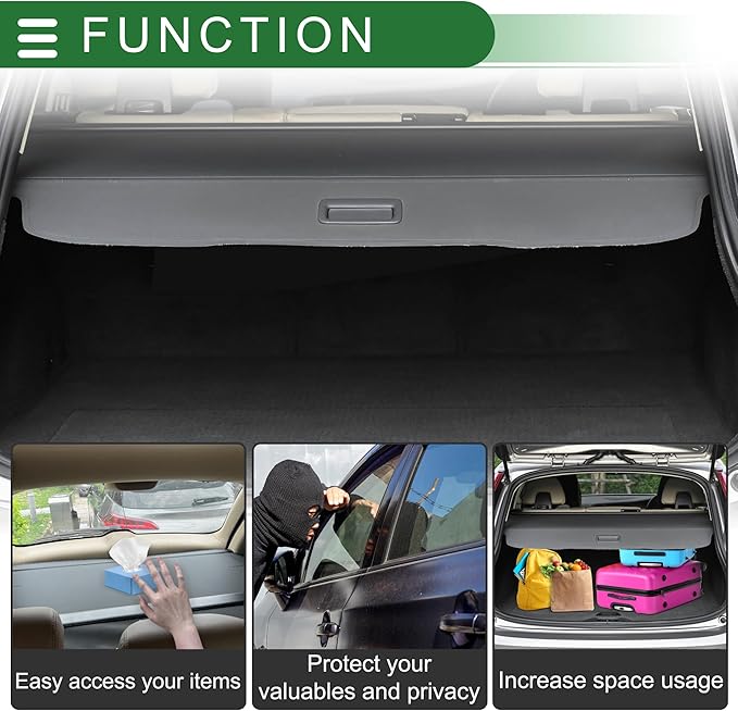 Motoforti Car Trunk Retractable Cargo Cover for Jeep Wrangler JL JLU 4Door HARD TOP 2018-2021 Rear Trunk Parcel Shelf Luggage Security Shield Shade Cover Black Carbon Fiber