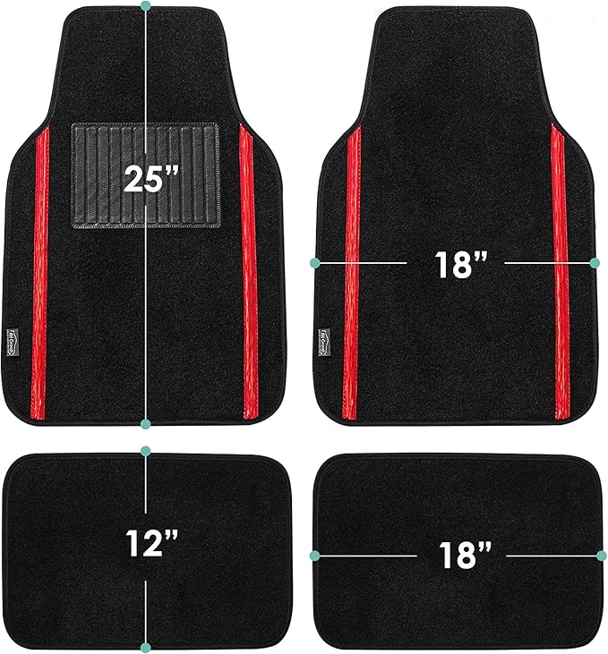 FH Group Universal Fit Car Floor Mats – All-Purpose Carpet Floor Mats & Protectors for Cars, SUVs & Trucks, Durable Automotive Carpet Mats, Red & Black
