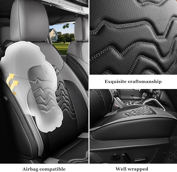Red Rain Leather Seat Cover Customized Fit for Ford Bronco 2 Door Seat Cover 2025 2024 2023 2022 2021 Black and Gray Car Seat Covers Full Set (Bronco 2Door-Black+Gray)