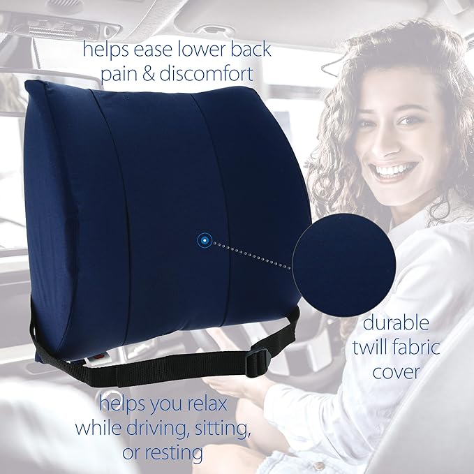 Core Products Sitback Rest Cushion Lumbar Support for Lower Back & Office Chair, Adjustable Strap Standard Foam - Blue