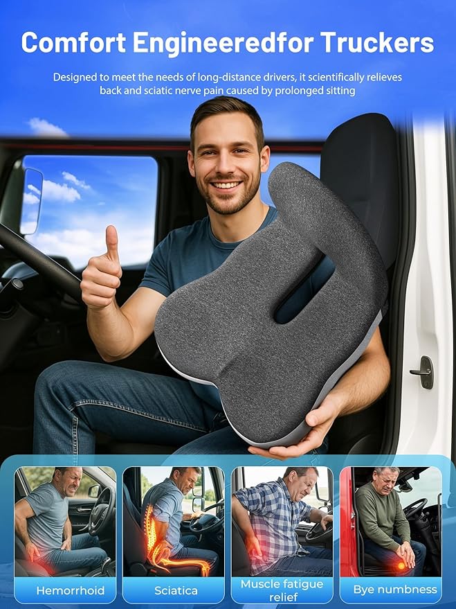 Car Seat Cushion - Memory Foam L-Shaped with Lumbar Support & Anti-Slip Design for Long Driving Comfort