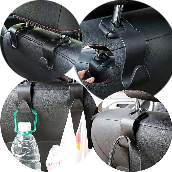 Car Backseat Headrest Hook Hanger Storage Universal for Handbag Purse Coat (Pack of 4)