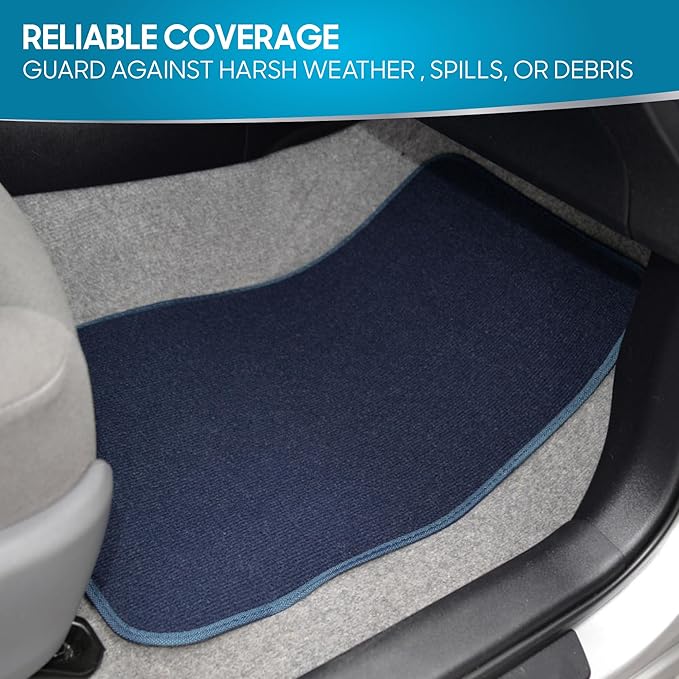 BDK Premium Blue Carpet Floor Mats for Cars - Universal Fit Interior 4-Piece Car Mats Full Set with Vinyl Heel Pad Protector - Cute Car Accessories Interior Floor Covers for SUVs & Trucks