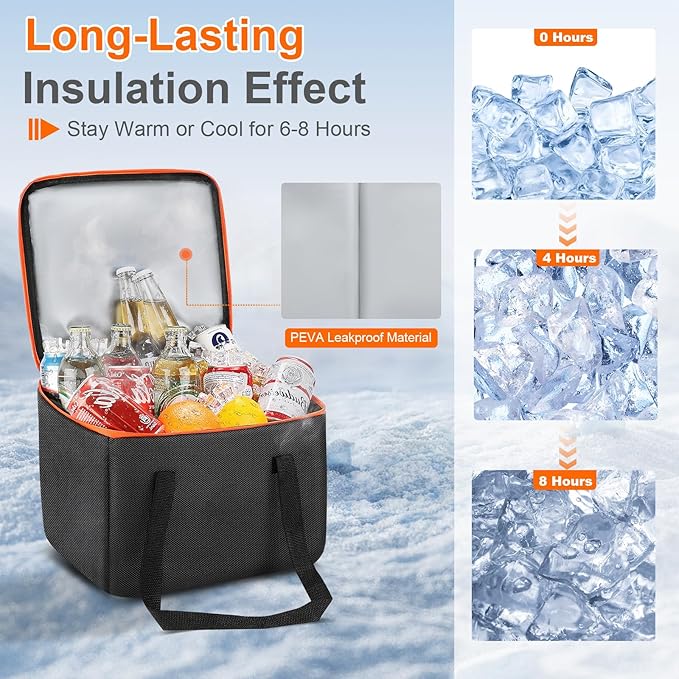 Portable Soft Cooler Bag, Collapsible Insulated Leak-Proof Car Cooler Bag, Insulated Ice Chest with Waterproof Zipper, Leak-Proof Organizer for Cars, Fits Most Vehicles, Orange