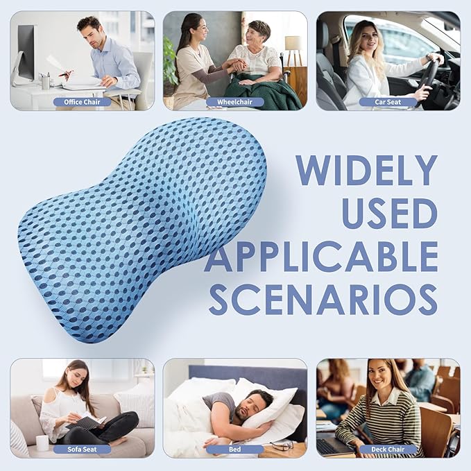 Lumbar Support Pillow, Memory Foam Lumbar Pillow for Lower Back Pain Relief, Back Support Pillow for Office Chair, Car Seat - Blue