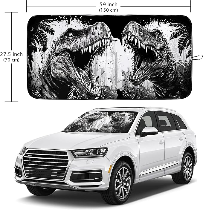 Dinosaur Car Windshield Sun Shade Foldable Sunshade Front Window Cover Sun Visor Protector Accessories (59x27.5 inches)
