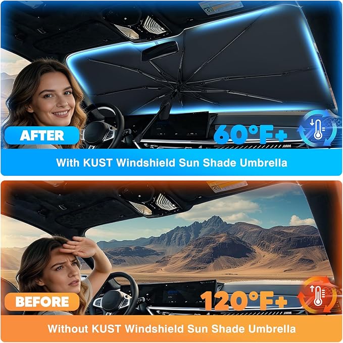 KUST Custom Fit Windshield Sun Shade Umbrella for Hyundai Tucson 2022-2025 2026 | Foldable Sunshade with Bendable Handle | Blocks Heat & UV Scratch Resistant Keep Cool Sunshield
