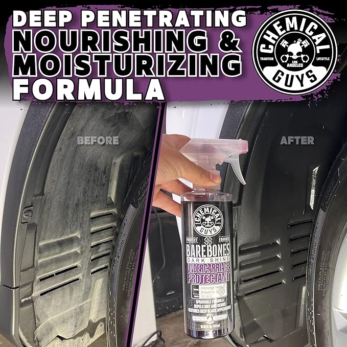 Chemical Guys Bare Bones Premium Dark Shine Spray - For Undercarriage, Wheel Wells & Trim - Deep Black Finish, Non-Greasy, Safe for Cars, Trucks, SUVs, RVs - 128 oz (1 Gallon)
