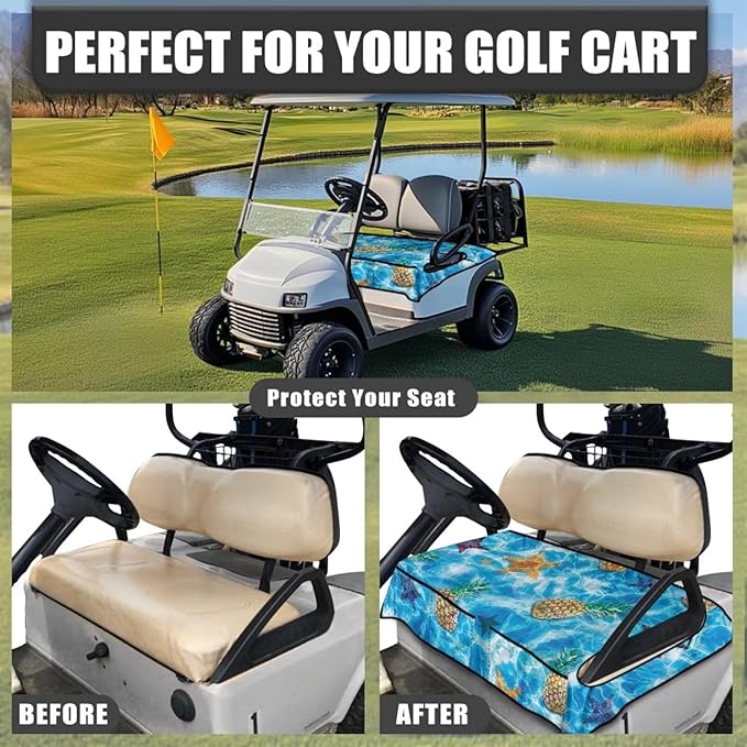 Biyejit Golf Cart Seat Covers with 4 Pockets Golf Cart Seat Towel Blanket Fits 2-Seat Golf Carts, Golf Cart Accessories