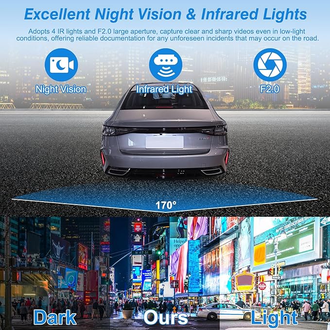 3 Channel Dash Cam Front and Rear Inside,1080P FHD Car Camera with 32G MMC Card, Night Vision, G-Sensor, Motion Detection, Parking Monitor, Loop Recording for Cars, SUVs, Trucks