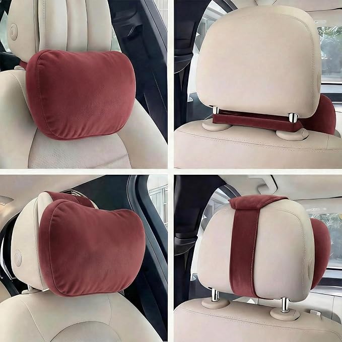 2PCS Car Pillow for Car Neck Pillow for Driving Seat Neck Support Soft Cushion Back Support Head-Rests for Vehicle Sleeping with Elastic Adjustment Strap (Red, Head and Lumbar)
