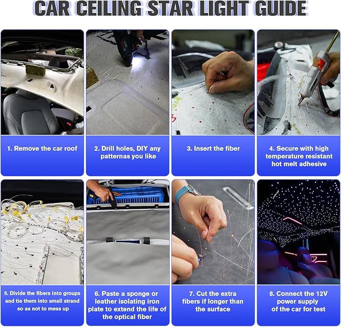 16W Twinkle Starlight Headliner Kit, 500pcs of (0.03+0.04+0.06in)*9.8ft Fiber Optic Strands Bluetooth APP/Remote/Music Control, RGBW Star Ceiling Light Kit+Adapter+Car Use Plug for Car