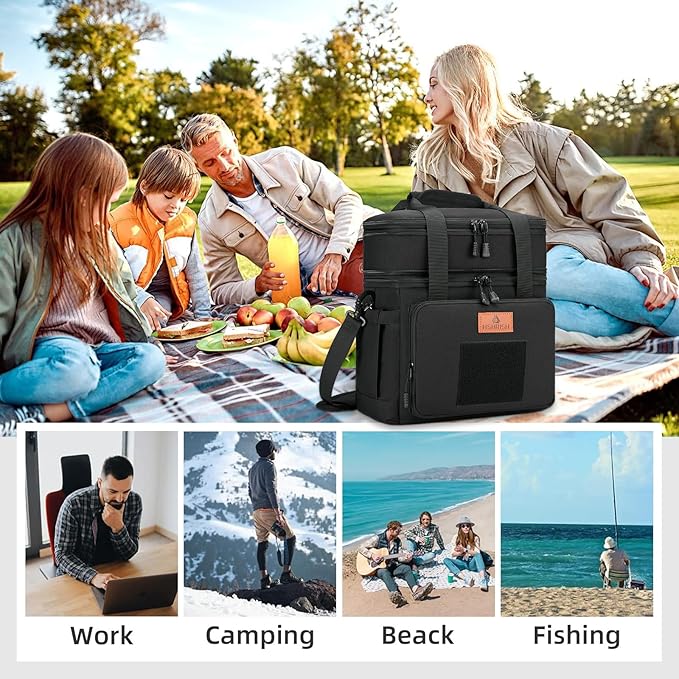 HSHRISH Lunch Box for men, Large Expandable Insulated Lunch Bag, Durable Waterproof Leakproof Tactical Cooler Bag for Adults Men to Work Picnic Beach Day Trips, 24 Cans/16 L, Black