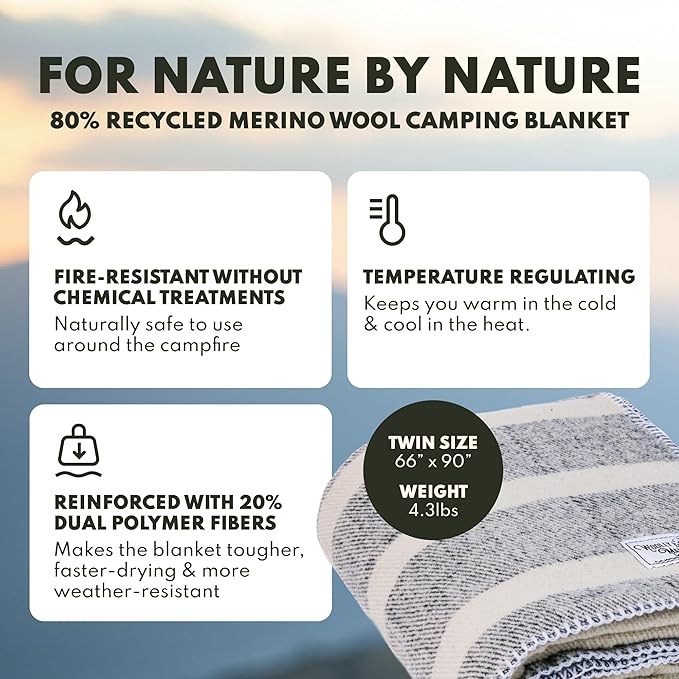 Woolly Mammoth Woolen Company Merino Wool Blanket - 80% Merino Wool - Camping Blankets for Cold Weather - Mositure-Wicking for Overlanding, Hunting, Emergency Kits, Bushcraft (66" x 90" Limestone)