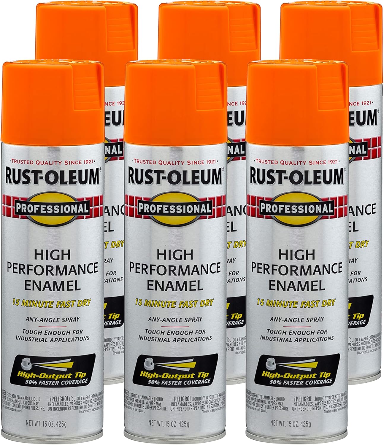 Rust-Oleum 7555838-6PK Professional High Performance Enamel Spray Paint, 15 Oz, Gloss Safety Orange, 6 Pack