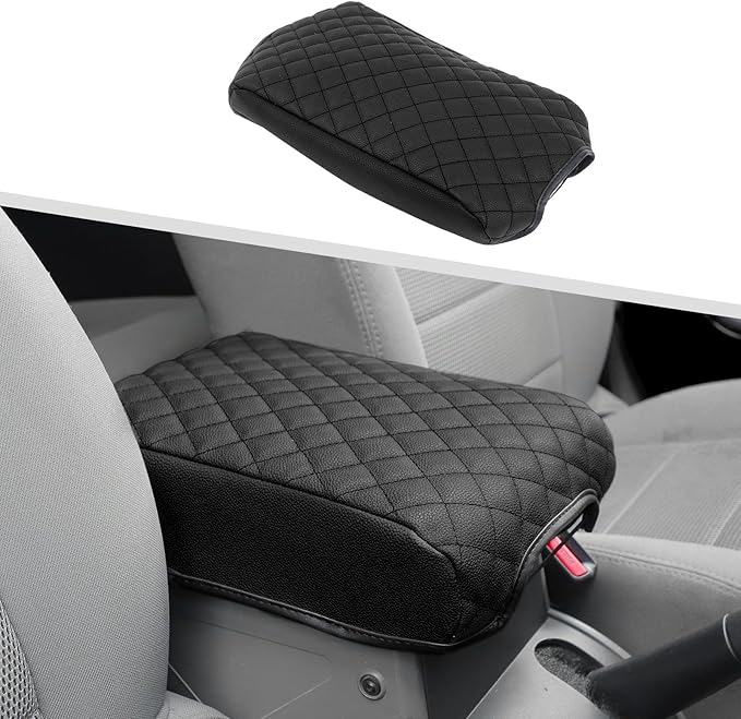 Jimen for JK Armrest Cover, Car Middle Console Cover Pad Arm Rest Cushion Compatible with Jeep Wrangler JK & Unlimited 2007-2010, PU Leather (Black)