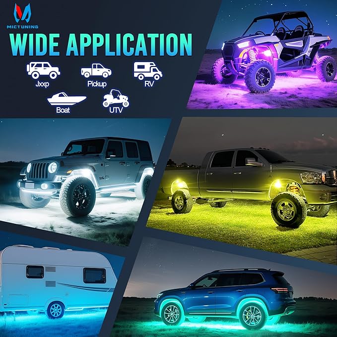MICTUNING C1 4 Pods RGBW LED Rock Lights - Multicolor Underglow Neon Light Kit with Bluetooth Controller, Music Mode