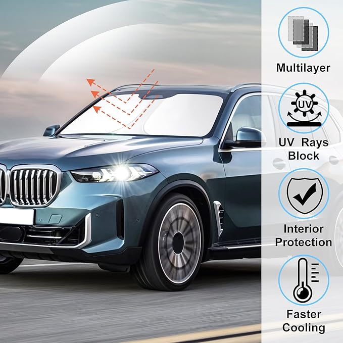 Windshield Sun Shade Custom Fit 2019 2020 2021 2022 2023 2024 2025 2026 BMW X5 Accessories Foldable Sunshade Sun Visor Protector Blocks Sun Rays
