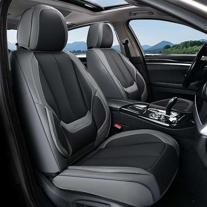 Coverado Seat Covers, Car Seat Covers Full Set, Leather Seat Covers for Cars, Car Seat Protector, Gray Car Seat Covers Front Seats and Back Seats Universal Fit for Most Cars Black