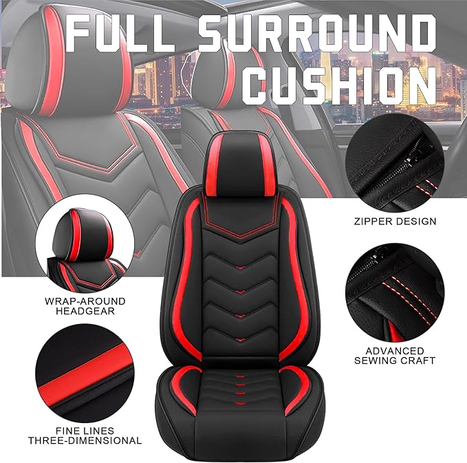 CTDS Car Seat Covers for Hyundai Kona 2018-2026, Stylish Sport Seat Cover, Premium Nappa Leather Car Seat Cover. Automobile Seat Covers Sets.(Standard 5 Seats/Black Red)