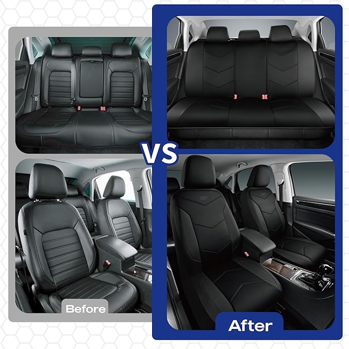 Skechers Memory Foam Seat Covers,Leather Car Seat Covers, Ultimate Comfort & Support Seat CoversFull Sets,Airbag Compatible, Automotive Universal Fit Most for SUVs, Vans, Sedans, Cars, Trucks,Black