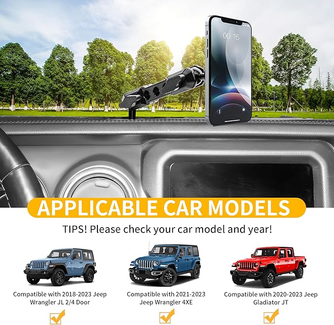 Magnetic Phone Mount Holder for 2018-2023 Jeep Wrangler JL 4XE Gladiator JT, for Magsafe iPhone 12-17 Series Accessories, 360° Adjustable, One-Hand, Off-Road Stable, No Darill Easy to Install